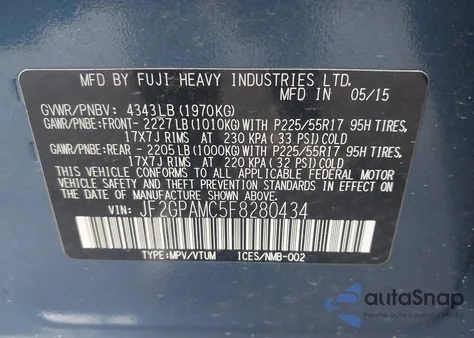 2015 Subaru Xv Crosstrek 2.0I Limited z USA, uszkodzony, nr VIN JF2GPAMC5F8280434